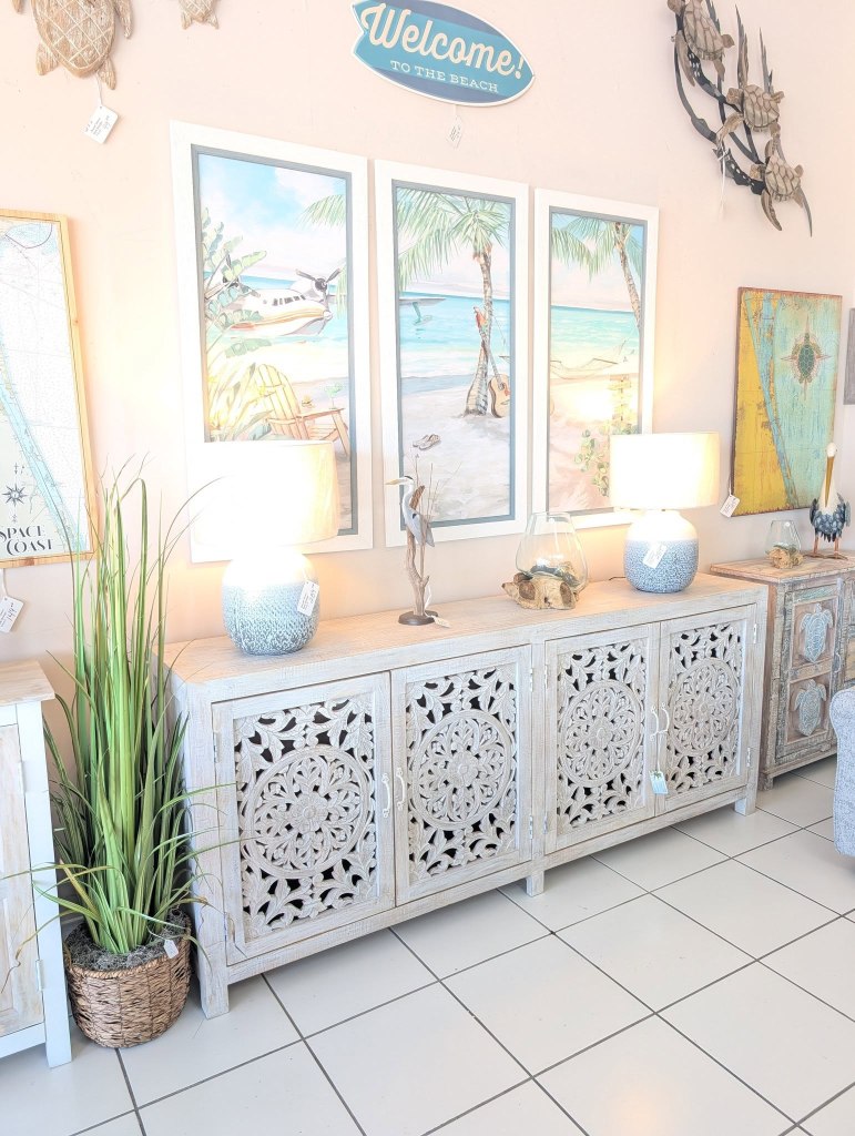 Beautiful Carved Console and Anastasia Musick Painting in Stock! Lots of Consoles and her Art! 😍🩵