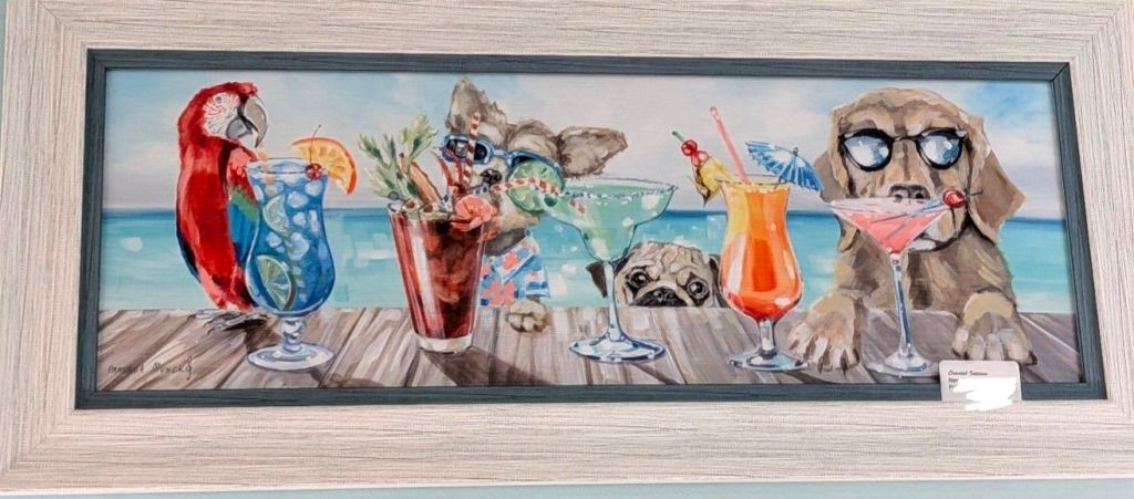 Anastasia Musick artwork is just Elite! Look at these Doggies and Bird just having a good time soaking up the sun and having a drink 🩷😍
