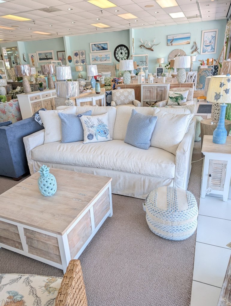 We love a Casual Slip Cover Sofa with a Bench Seat! So soft and comfy!!😍😍 We do Deliver!!