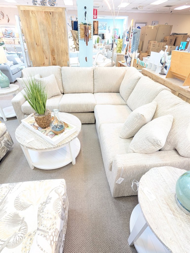 New Arrival! Beautiful, Comfy and Cozy Sectional! The Fabric is so soft. You will melt right into a nap. 😍😍